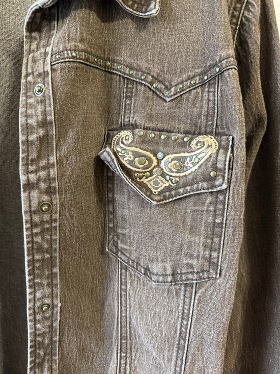 Vintage Brown Denim Jacket Embroidered Paisley floral design - Picture 2 of 6